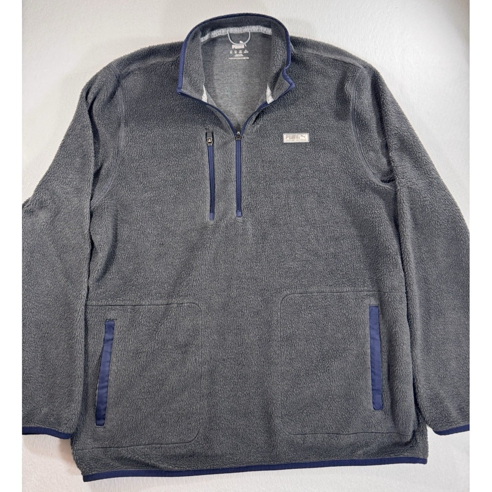 Puma Mens 1/4 Zip Sherpa Golf Pullover Sweater XL Quiet Shade Gray 3 Pockets